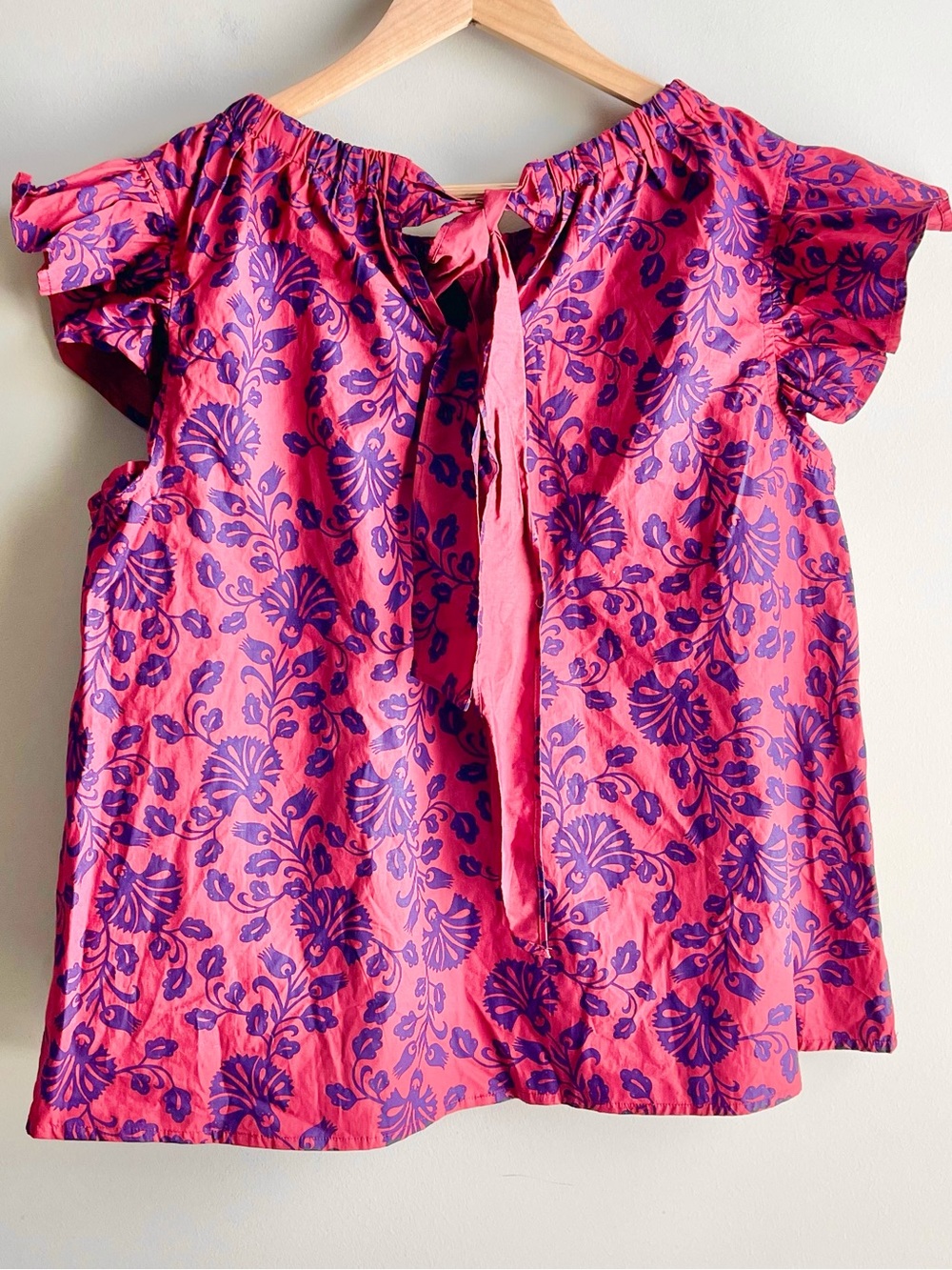 Mud Pie Redish Pink Floral Print Ruffle Sleeve Blouse - Picture 3 of 3